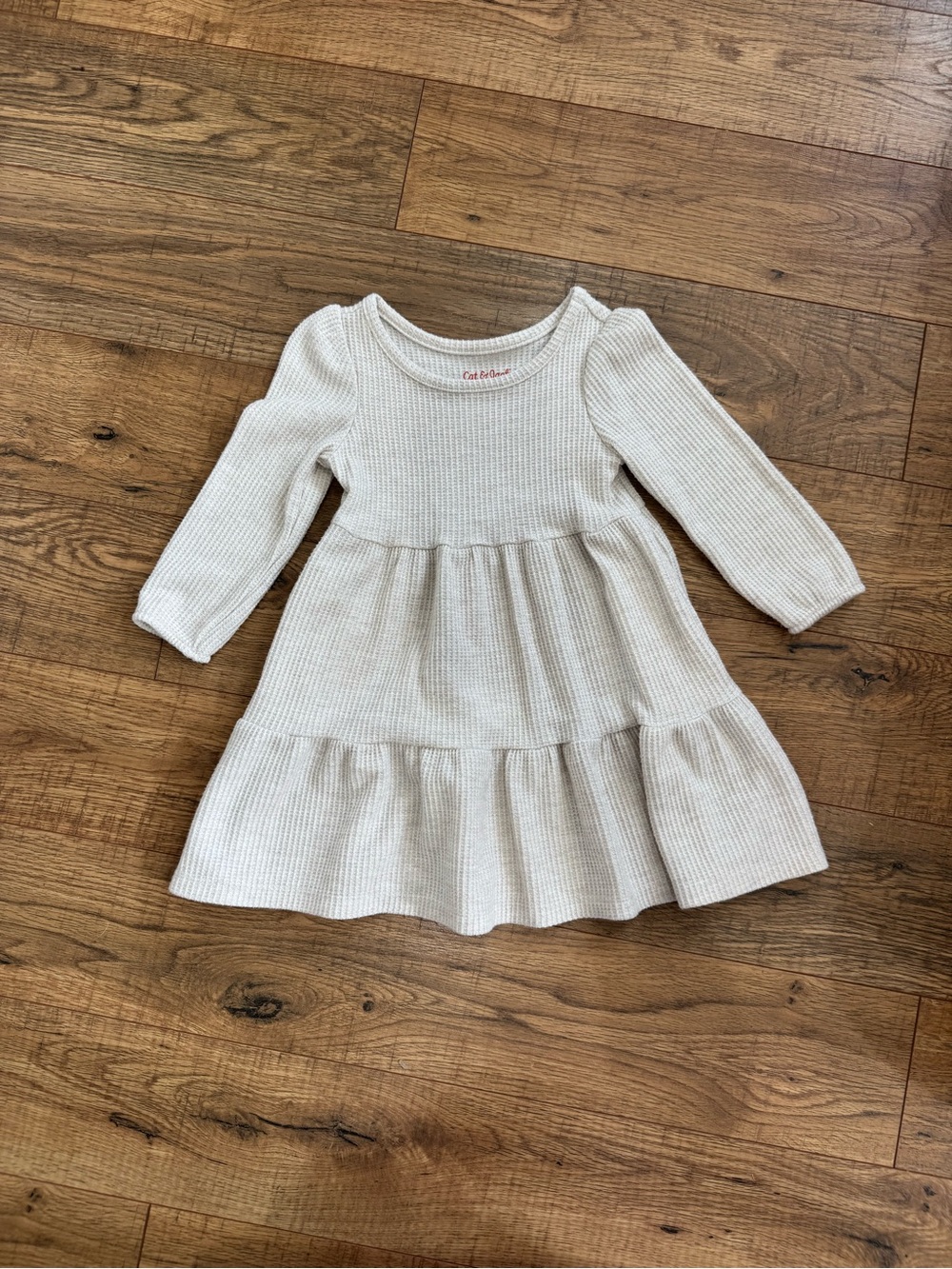 Cat & Jack Cream Ribbed Tiered Knit Dress for Kids